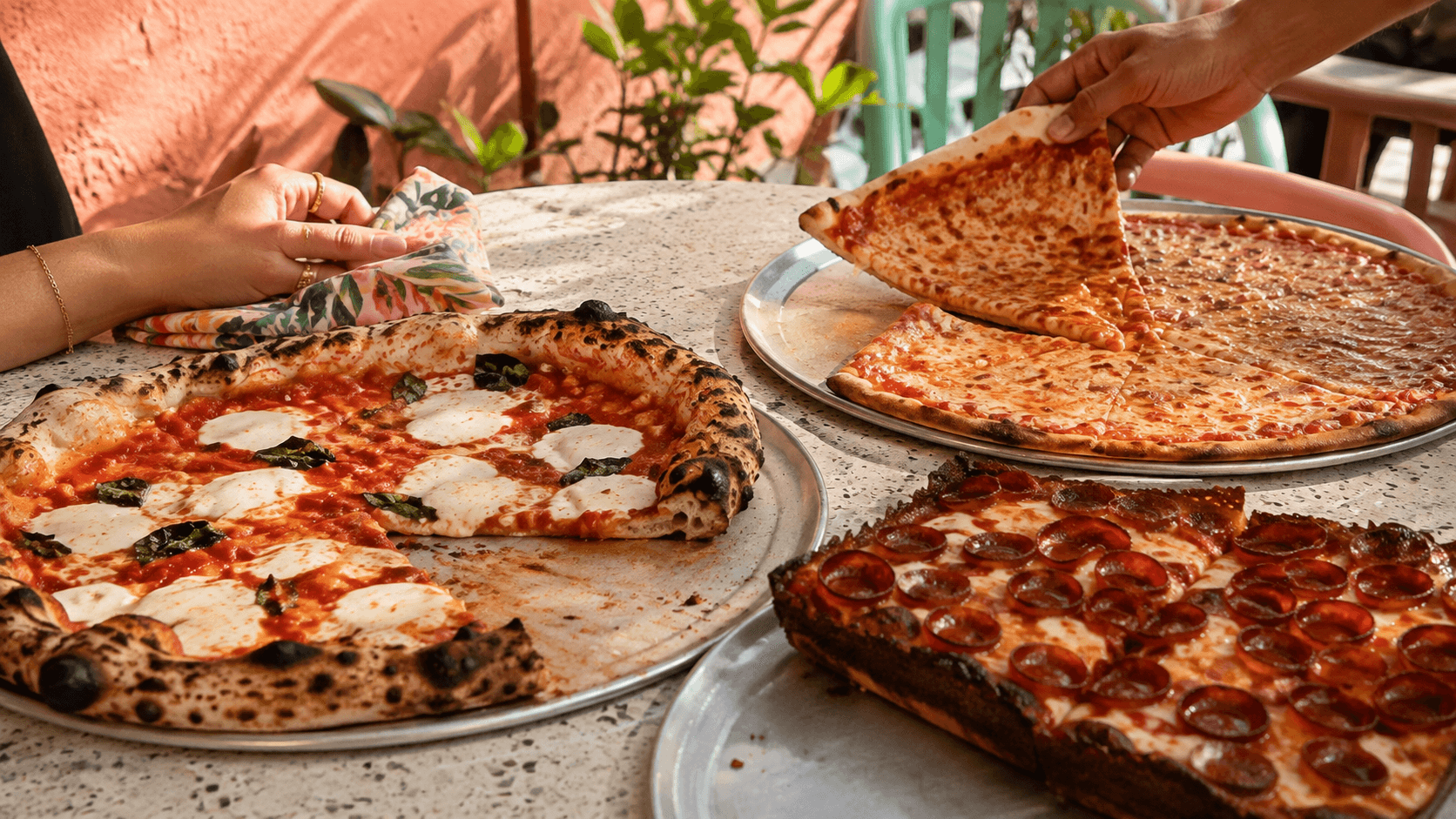 A Neapolitan pizza coming out of a wood-fired oven in Miami